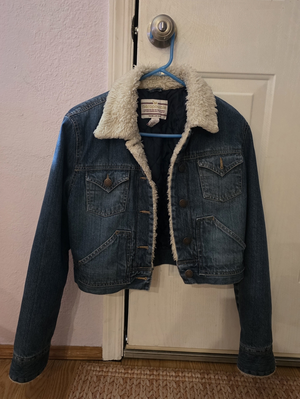 Aeropostale Girls' Large Blue Sherpa-Lined Denim Jacket